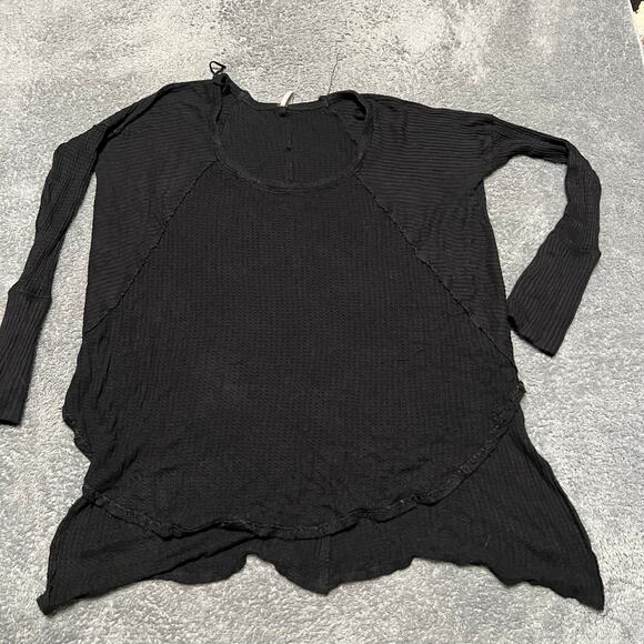 Free People Shirt Womens Large Tunic Thermal Black - Picture 1 of 8